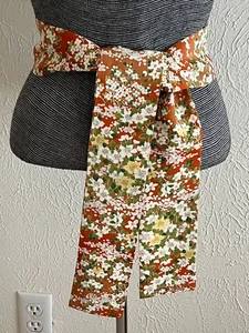 Vintage Japanese OBI Silk Sash Belt 59"L x 3.25"W Fower Print - Picture 1 of 4