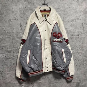 AVIREX VARSITY JACKET LEATHER JACKET Gray men's SIZE 3XL Vintage Pre-Owned - Picture 1 of 20