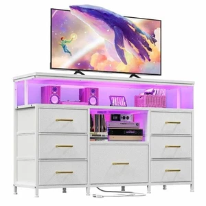 Raybee White TV Stand Media Console with LED Lights & Power Outlets, 40-55 Inch - Picture 1 of 6