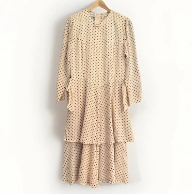 Vestido a lunares de seda Neiman Marcus años 80 nuevo con etiquetas Hong Kong ~ talla 6 ~ volantes en capas Foto 1 de 4