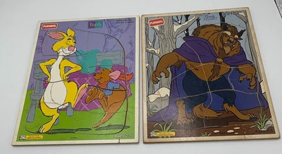 Vintage Playskool Wood Tray Puzzle Lot Disney Pooh Rabbit Roo Beauty and Beast - Image 1 of 3