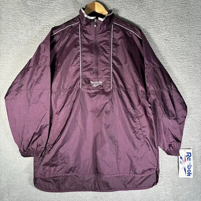 Chaqueta cortavientos de nailon Reebok Track de colección púrpura 1/4 cremallera exterior años 90 NUEVA mujer L Foto 1 de 4