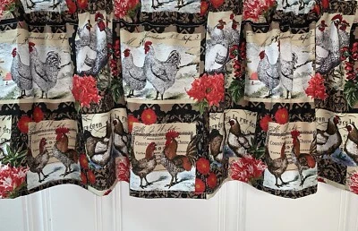 French Rooster Floral Farm Valance Curtain kitchen window treatment RV Camper - Image 1 of 3