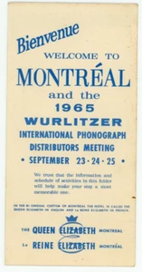 1965 Montreal Wurlitzer International Phonograph Distributors Meeting Schedule - Picture 1 of 2