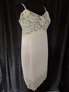 Womens Vintage 60 slip dress lingerie Ivory lace applique trim sz 36 - Picture 1 of 9