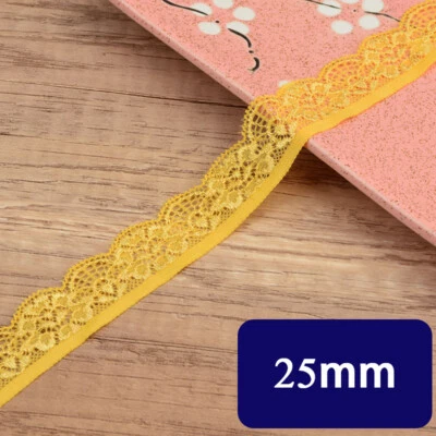 1Meter 25mm Vintage Style Elastic Lace Trim Crochet Wedding Sewing Bridal Ribbon - Image 1 of 4