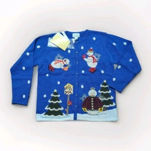 NWT QUACKER FACTORY Ugly Christmas Sweater Embroidered Women’s Large Snowman - Picture 1 of 8