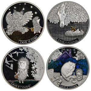 5 CEDIS 2013 - 2014 GHANA Norstein ANIMATION HEDGEHOG SILVER PROOF 4x COINS NGC