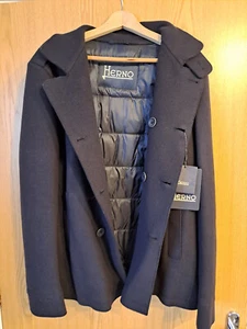 Herno PC012U-33187-9290 Wool Men's Coat, Size 50 EU, Navy Blue - Picture 1 of 16