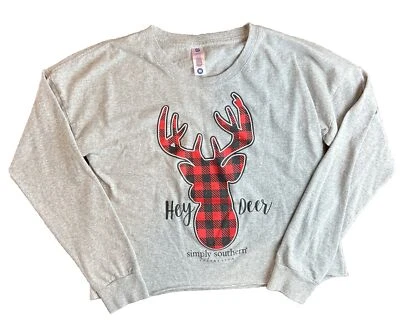 Top corto Simply Southern Hey Deer manga larga mediano a cuadros búfalo Foto 1 de 4