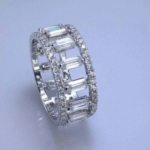 2Ct Baguette Lab-Created Diamond New Design Wedding Ring 14k White Gold Plated - Picture 1 of 9