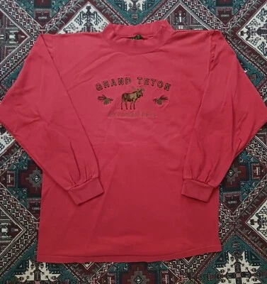 Vintage Grand Teton National Park Wyoming Longsleeve Shirt Medium Moose Pinecone - Image 1 of 4