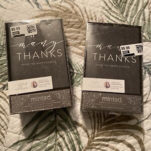 New (40) Minted Black & Silver Wedding Thank You from Couple Cards & Envelopes