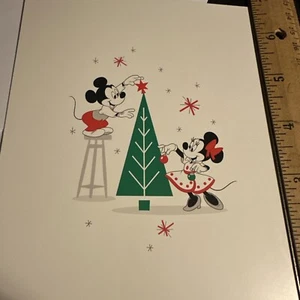Vtg Christmas Card UNUSED Mickey & Minnie Mouse Decorating Tree Hallmark MCM Sty - Picture 1 of 5