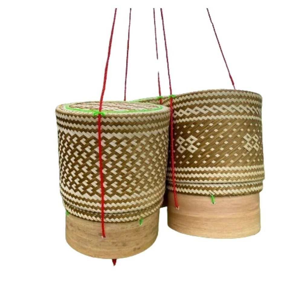 Thai bamboo round sticky rice kratip basketry work handmade assorted patterns x1 - Image 1 of 4