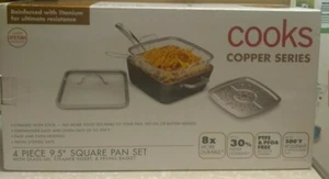 COOKS COPPER SERIES CERAMIC NON-STICK 4 PC 9.5" SQUARE PAN SET LIFETIME WARR- B6 - Picture 1 of 2
