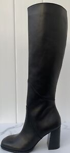 Dolce Vita Black Leather Flin Knee High Boots M Square Toe Womens Size 6