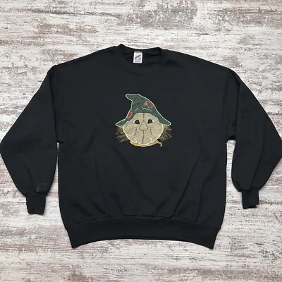 Vintage Halloween Sweatshirt Women 2XL Black Pullover Witch Scarecrow Fall - Image 1 of 4