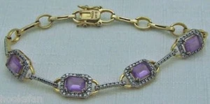 SCHÖNES VERMEIL-ARMBAND AUS NACHLASS AMETHYST & DIAMANT STERLINGSILBER, 7,5 ZOLL - Bild 1 von 4