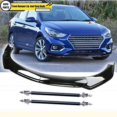 Комплект спойлеров кромок переднего бампера для седана Hyundai Accent глянцевый черный - Изображение 1 из 4