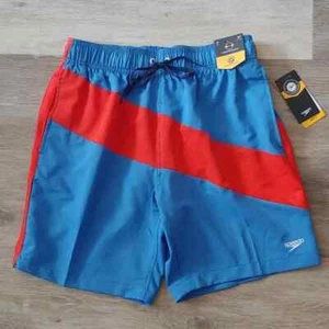 NWT Speedo Men's Comfort Stretch Swim Trunks Blue/Orange Size S - Picture 1 of 10