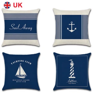 UK 18" Nautical Art Sea Ocean Cushion Cover Pillow Cases Sofa Home Decor Anchor - Picture 1 of 9