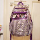 Vera Bradley Large Purple Punch Frill Backpack Purple & Green 17" x 13" x 6"