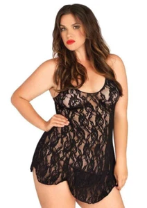 LEG AVENUE 2 PC LACE CHEMISE PLUS SIZE WITH G-STRING COLOR WHITE - Picture 1 of 1