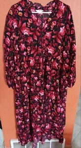 Women's 3x Dress Long Maxi Black With Red Flowers Pockets Flowy Peasant Boho - Picture 1 of 6