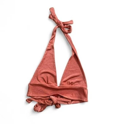 White Fox Boutique Halter Crop Top Women's Size Small Orange Bikini Tie Shiny - Image 1 of 4
