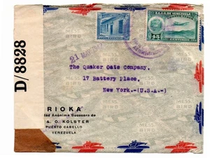 Venezuela 1942 Luftpostbrief in die USA mit Jamaika, BHI Zensur Etikett - Bild 1 von 2