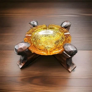 VINTAGE MCM LIDO SORENTO HONIG BERNSTEIN GOLD ASCHENBECHER MIT HANDGEFERTIGTEM VERSTELLBAREM HOLZSOCKEL  - Bild 1 von 7