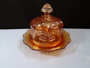 Northwood Marigold Carnival Glass Cherry & Cable Covered Butter Cheese Dish - Picture 1 of 12