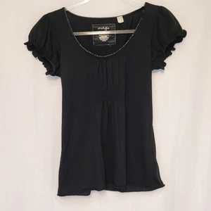 Energie Y2K Black Baby Doll Puff Sleeve Scoop Neck Top Jr's L Whimsigoth Fairy - Picture 1 of 5