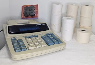 Victor 1240-2 Commercial Printing Calculator + Ribbons & Paper Rolls Working - Image 1 of 4