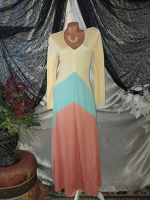 Винтажный 60-х 70-х годов шеврон длиной Slv макси платье богемное Flare эластичной нетронутый J Magnin - Изображение 1 из 4