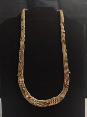 Rare Vintage Hattie Carnegie 1950s Multicolored Rhinestone Mesh Necklace Signed - Image 1 of 4