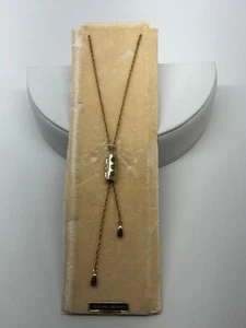 Collar Lariat Vintage Tono Dorado Esmeraldas Verdes Genuinas 19" Sin Firmar en Tarjeta - Imagen 1 de 7