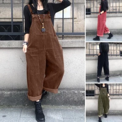 ZANZEA Plus Size Women Sleeveless Corduroy Jumpsuits Playsuits Warm Ladies Lon