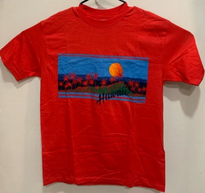 Camiseta grande vintage de una sola puntada para hombre roja Hawaii puesta de sol Foto 1 de 4