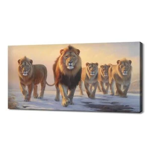 Adorable Lions Pride Walking Together Canvas Print I Wild Animals Wall Art | - Picture 1 of 10