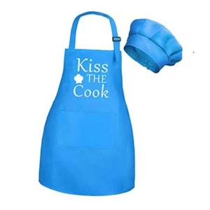 Kids Apron And Chef Hat Set With Pockets Child Apron For Boys Girl Cooking Blue - Picture 1 of 8