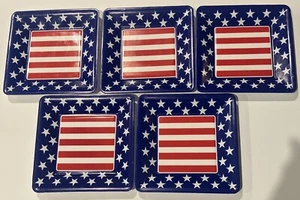 Creative Expressions Patriotic Plates Set Of 5 Plastic 7” Square - Picture 1 of 4