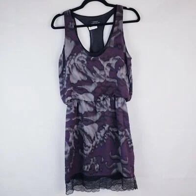 Vestido de seda Robert Rodriguez espalda en T, talla 6 forrado púrpura cintura elástica transparente  Foto 1 de 4