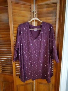 LANE BRYANT V-Neck 3/4 Sleeves Wine Glasses Print Purple Top size 18/20 - Foto 1 di 5