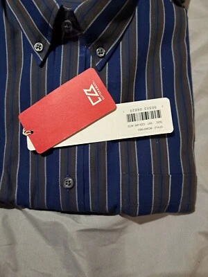 NEW CUTTER & BUCK MENS Beckford Stripe Blue/Brown Long Sleeve Dress Shirt 3XT - Image 1 of 4