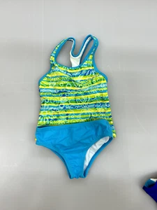 Girls size 6 Speedo 2-Piece Blue Green Yellow Striped Swim Suit NWOT Swim Suit - Picture 1 of 2