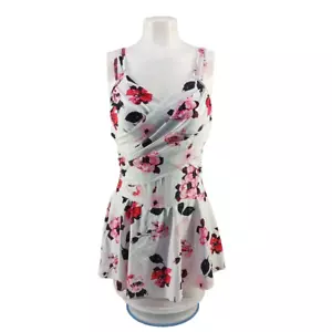 Floral Resort One Piece Swimdress LARGE(12-14) Padded W/ Built in Shorts Straps - Picture 1 of 13