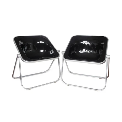 Pair of Black Plona Folding Chairs by Giancarlo Piretti for Castelli Cover