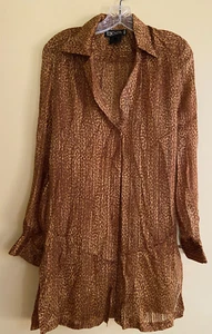 ESCADA VINTAGE CHIFFON SILK LONG BLOUSE IN LEOPARD OPEN FRONT 34 FITS 10 GERMANY - Picture 1 of 13